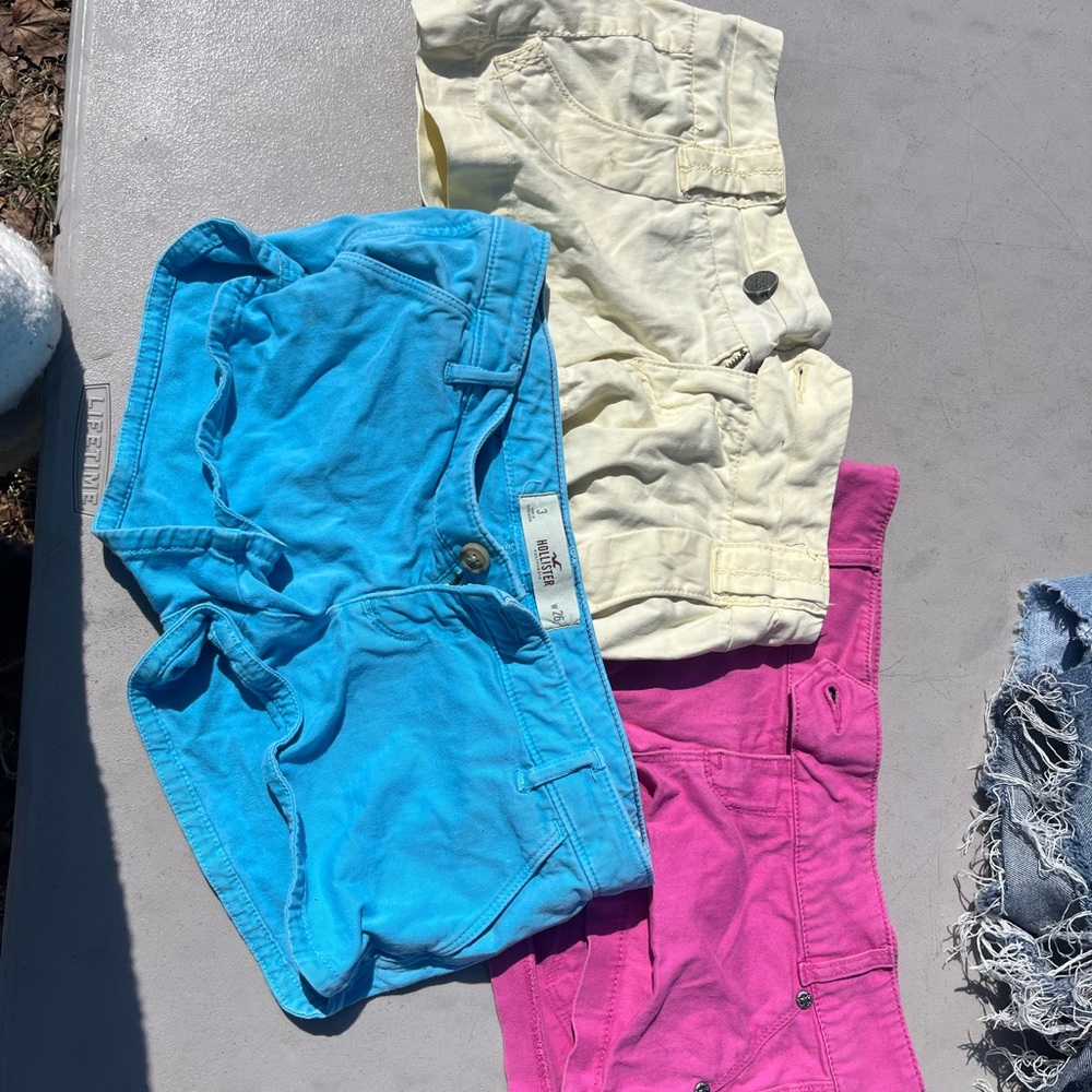 BKE Girls' Jean Shorts Trio — Turquoise, Pink, Cream